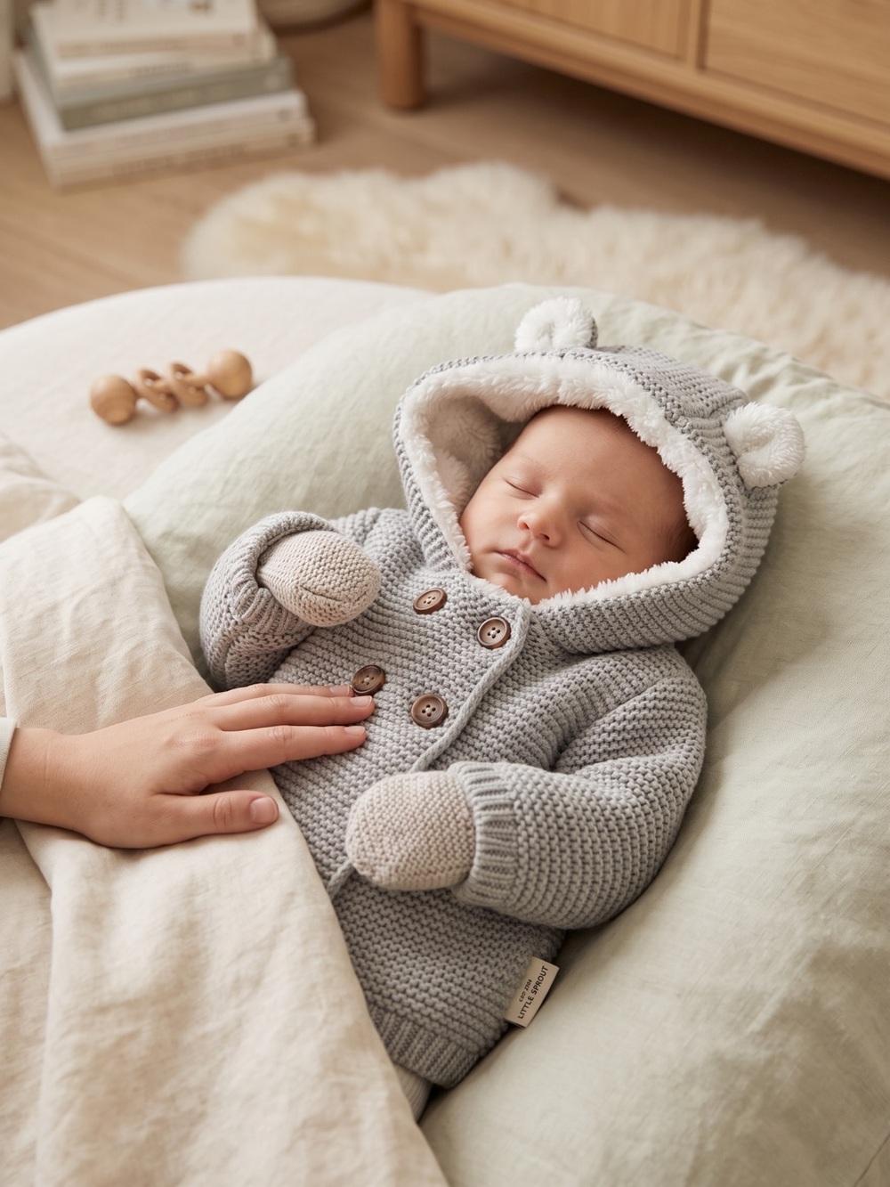 Carter's Light Gray Hooded Knit Pea Coat with Ear Details